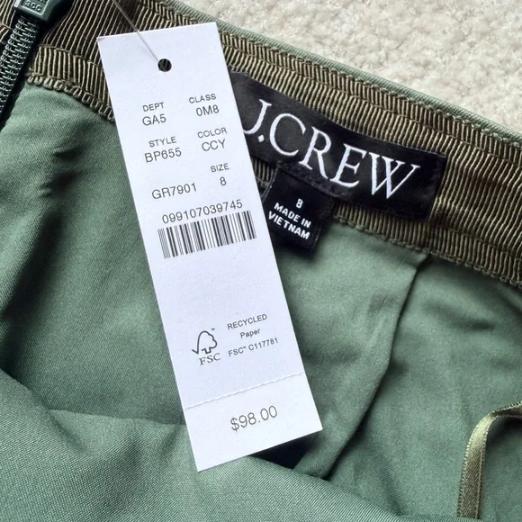 J. Crew Natasha Lined Skirt Sz 8 Green Stretch Cotton NWT Retails $98 - Picture 4 of 8